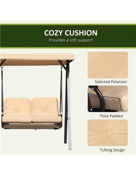 Outsunny 2 Seater Garden Outdoor Swing Chair Lounger Hammock Bench w/ Steel Frame Cushions Adjustable Tilting Canopy Patio Beige - pic 11644 | FastDaddyshop