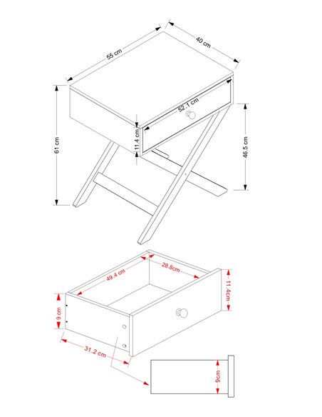 Core Products Options Blue X leg  1 drawer petite bedside cabinet, BSB810 - pic 116466 | FastDaddyshop