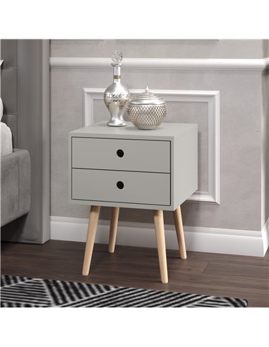 Core Products Options Grey scandia, 2 drawer & wood legs bedside cabinet , BSG110