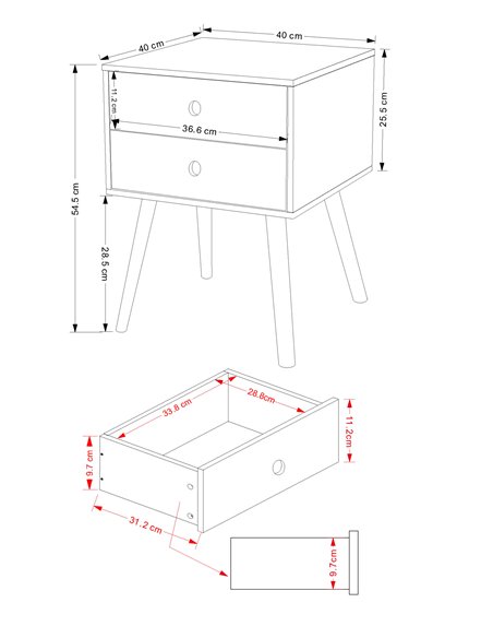 Core Products Options Grey scandia, 2 drawer & wood legs bedside cabinet , BSG110 - pic 116473 | FastDaddyshop