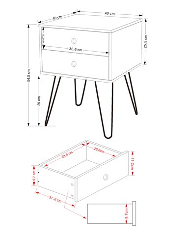 Core Products Options Grey telford, metal leg 2 drawer bedside cabinet, BSG710