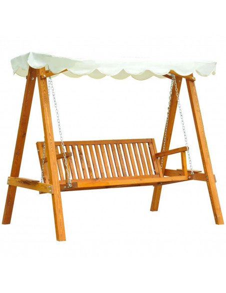 Outsunny 3 Seater Wooden Garden Seat Swing Chair, Cream White - pic 11659 | FastDaddyshop