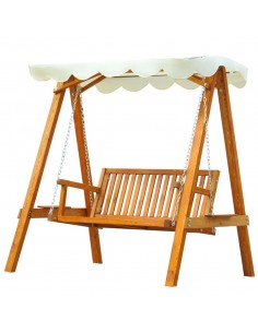 Outsunny 2 Seater Garden Wooden Swing Chair, Cream White
