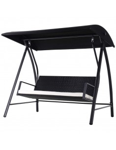 Outsunny Rattan Garden Swing Chair 3-Seater, Black
