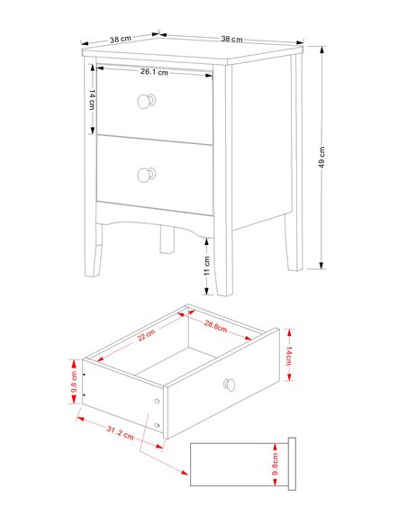 Core Products Como Blue 2 petite drawer bedside cabinet , CMB509 - pic 116625 | FastDaddyshop