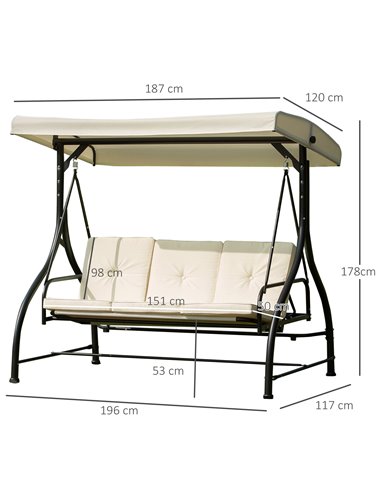 Outsunny 185L*125D*173H cm Swing Chair-Beige/Black