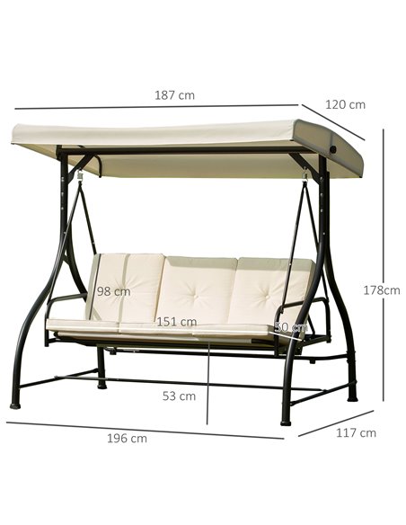 Outsunny 185L*125D*173H cm Swing Chair-Beige/Black - pic 11666 | FastDaddyshop