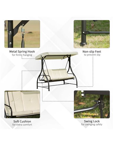 Outsunny 185L*125D*173H cm Swing Chair-Beige/Black