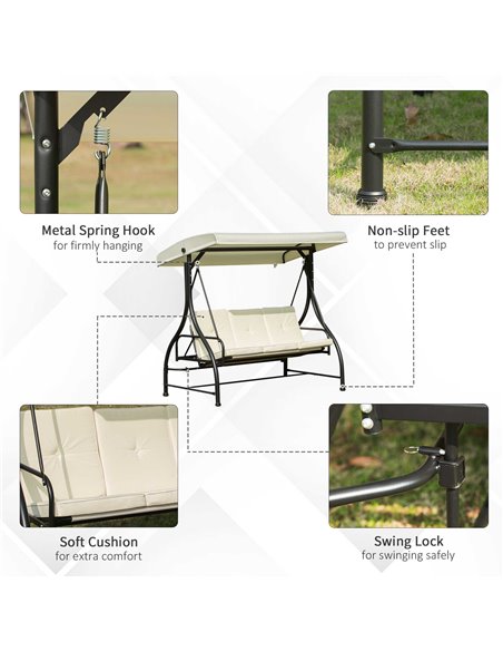 Outsunny 185L*125D*173H cm Swing Chair-Beige/Black - pic 11667 | FastDaddyshop