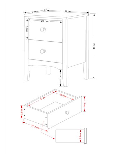 Core Products Como White 2 petite drawer bedside cabinet , CMW509