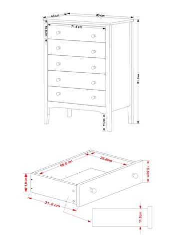 Core Products Como White 5 drawer chest, CMW515