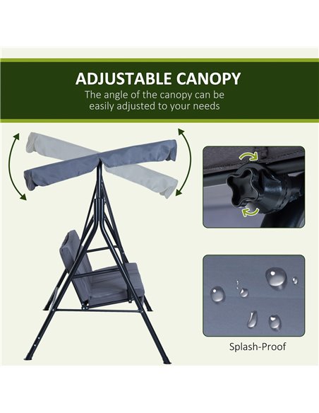 Outsunny 3 Seater Canopy Swing Chair Garden Rocking Bench Heavy Duty Patio Metal Seat w/ Top Roof - Grey - pic 11691 | FastDaddyshop