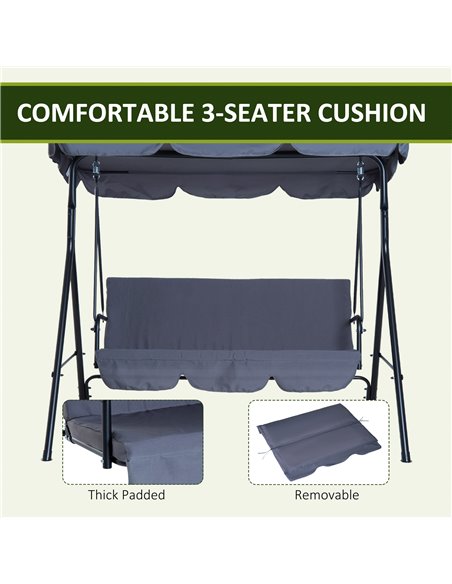 Outsunny 3 Seater Canopy Swing Chair Garden Rocking Bench Heavy Duty Patio Metal Seat w/ Top Roof - Grey - pic 11693 | FastDaddyshop