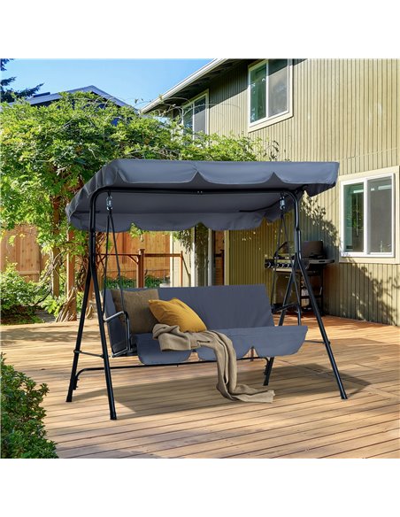 Outsunny 3 Seater Canopy Swing Chair Garden Rocking Bench Heavy Duty Patio Metal Seat w/ Top Roof - Black - pic 11697 | FastDaddyshop