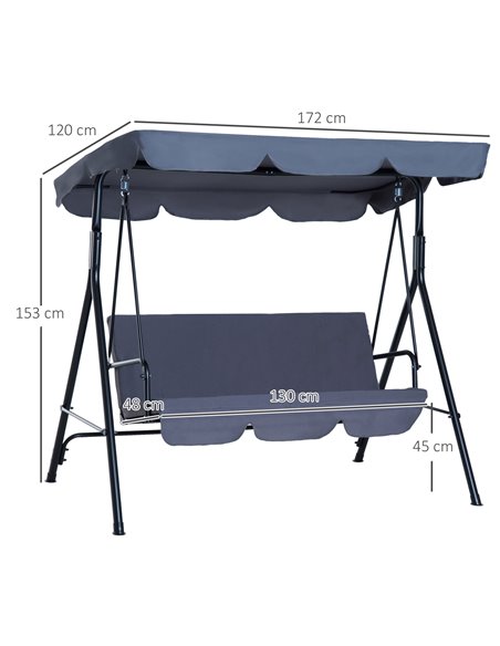 Outsunny 3 Seater Canopy Swing Chair Garden Rocking Bench Heavy Duty Patio Metal Seat w/ Top Roof - Black - pic 11698 | FastDaddyshop
