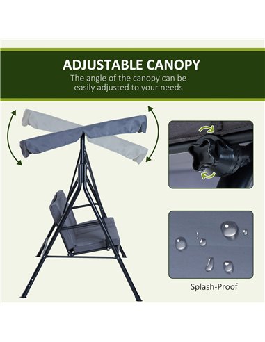 Outsunny 3 Seater Canopy Swing Chair Garden Rocking Bench Heavy Duty Patio Metal Seat w/ Top Roof - Black