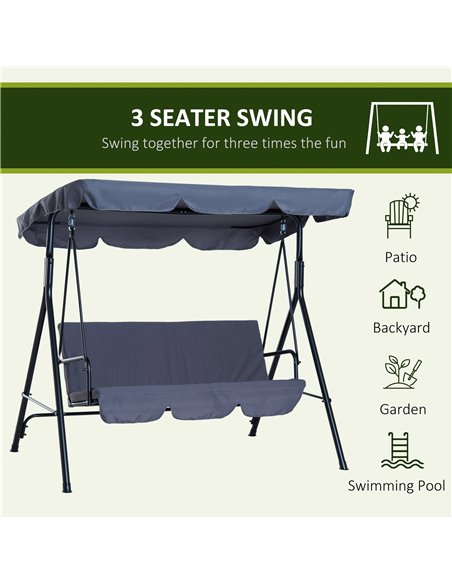 Outsunny 3 Seater Canopy Swing Chair Garden Rocking Bench Heavy Duty Patio Metal Seat w/ Top Roof - Black - pic 11702 | FastDaddyshop