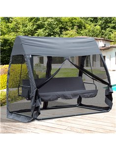 Outsunny Swing Chair Lounger Bed, 3 Persons, Convertible, Grey 2