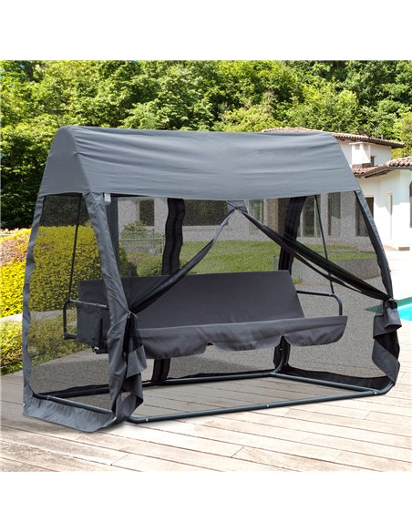 Outsunny 3 Seater Garden Swing Chair 2 in 1 Convertible Outdoor Rocking Bench Bed with Water-Resistant Roof, Zipped Door and Mos - pic 11705 | FastDaddyshop