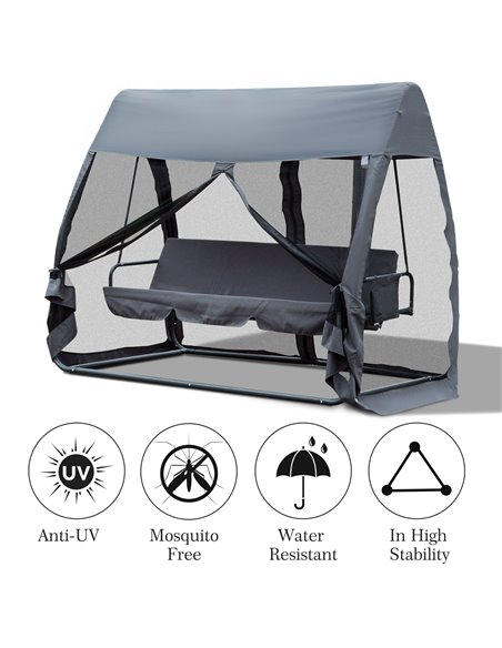 Outsunny 3 Seater Garden Swing Chair 2 in 1 Convertible Outdoor Rocking Bench Bed with Water-Resistant Roof, Zipped Door and Mos - pic 11707 | FastDaddyshop