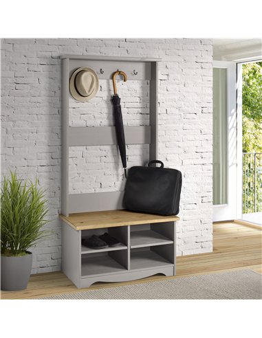 Core Products Corona Grey hall shoe bench with hat & coat rack, CRG950
