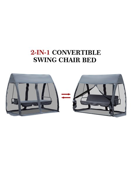Outsunny 3 Seater Garden Swing Chair 2 in 1 Convertible Outdoor Rocking Bench Bed with Water-Resistant Roof, Zipped Door and Mos - pic 11709 | FastDaddyshop