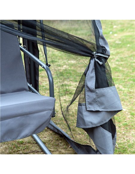 Outsunny 3 Seater Garden Swing Chair 2 in 1 Convertible Outdoor Rocking Bench Bed with Water-Resistant Roof, Zipped Door and Mos - pic 11710 | FastDaddyshop