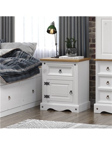 Core Products Corona White 1 door, 1 drawer bedside cabinet , CRW110