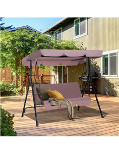 Outsunny 3 Seater Garden Canopy Swing Chair with Top Roof, Brown 2