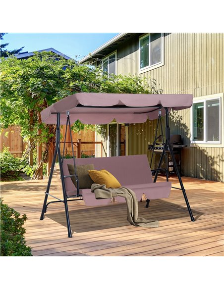 Outsunny 3 Seater Canopy Swing Chair Garden Rocking Bench Heavy Duty Patio Metal Seat w/ Top Roof - Brown - pic 11726 | FastDaddyshop
