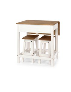 Core Products Corona White breakfast drop leaf table & 2 stools SET, CRWTBSET4