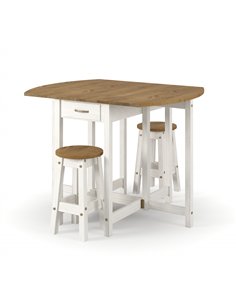 Core Products Corona White oval breakfast drop leaf gateleg table & 2 stool set, CRWTBSET5