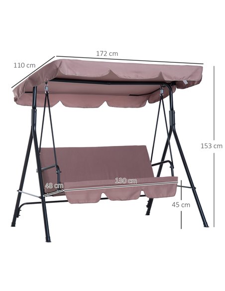 Outsunny 3 Seater Canopy Swing Chair Garden Rocking Bench Heavy Duty Patio Metal Seat w/ Top Roof - Brown - pic 11727 | FastDaddyshop
