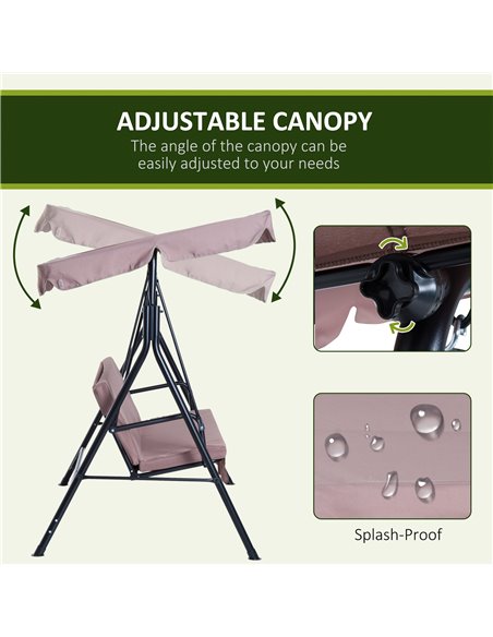 Outsunny 3 Seater Canopy Swing Chair Garden Rocking Bench Heavy Duty Patio Metal Seat w/ Top Roof - Brown - pic 11728 | FastDaddyshop