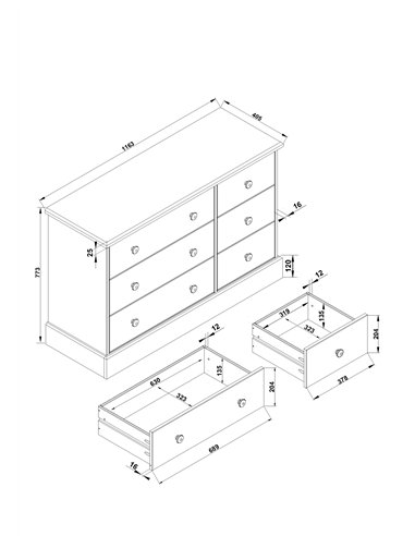 Core Products Cotswold 3+3 drawer wide chest, CT133