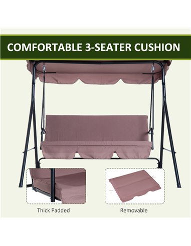 Outsunny 3 Seater Canopy Swing Chair Garden Rocking Bench Heavy Duty Patio Metal Seat w/ Top Roof - Brown