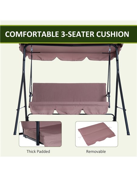 Outsunny 3 Seater Canopy Swing Chair Garden Rocking Bench Heavy Duty Patio Metal Seat w/ Top Roof - Brown - pic 11730 | FastDaddyshop