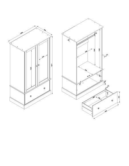 Core Products Cotswold 2 mirror door, 1 drawer wardrobe, CT181 - pic 117308 | FastDaddyshop