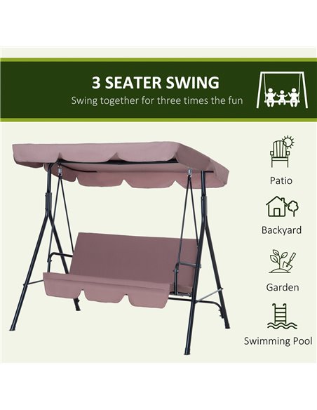 Outsunny 3 Seater Canopy Swing Chair Garden Rocking Bench Heavy Duty Patio Metal Seat w/ Top Roof - Brown - pic 11731 | FastDaddyshop