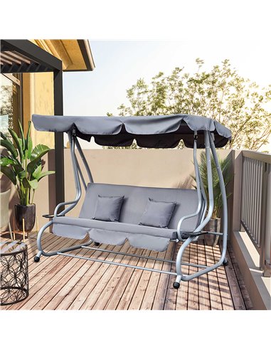 Outsunny 2-in-1 Garden Swing Seat Bed 3 Seater Swing Chair Hammock Bench Bed with Tilting Canopy and 2 Cushions, Grey