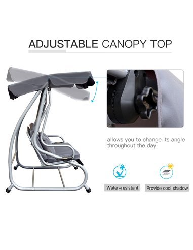 Outsunny 2-in-1 Garden Swing Seat Bed 3 Seater Swing Chair Hammock Bench Bed with Tilting Canopy and 2 Cushions, Grey