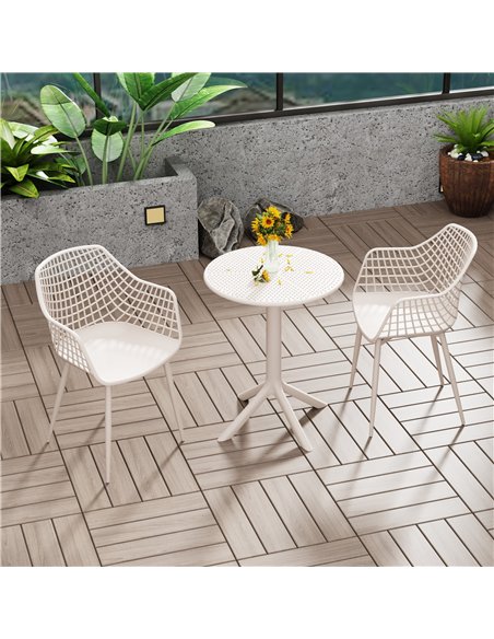 Core Products Rimini 3 piece Lattice bistro table & 2 armchair set, outdoor grade, calico, GRDTC102-CL - pic 117452 | FastDaddyshop
