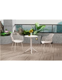 Core Products Rimini 3 piece Lattice bistro table & 2 armchair set, outdoor grade, calico, GRDTC102-CL 2