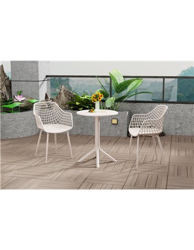 Core Products Rimini 3 piece Lattice bistro table & 2 armchair set, outdoor grade, calico, GRDTC102-CL