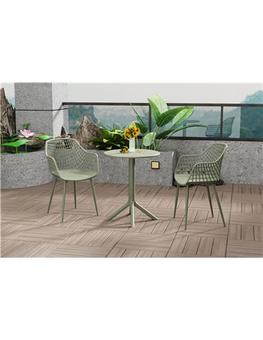 Core Products Rimini 3 piece Lattice bistro table & 2 armchair set, outdoor grade, moss green, GRDTC102-MG