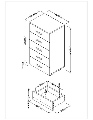 Core Products Lido 5 narrow chest of drawers, LD217