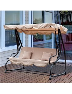 Outsunny Water Resistant Fabric 3-Seater Swing Chair with Cup Holder, Beige 2
