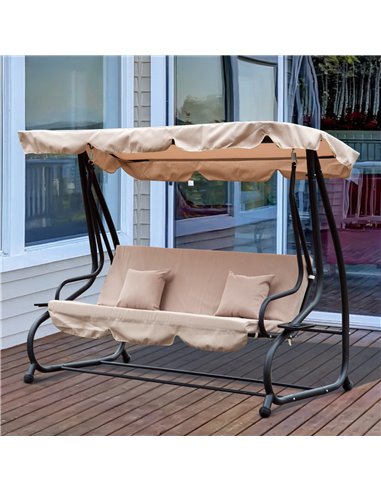 Outsunny 3 Seater Garden Swing Seat Bed Swing Chair 2-in-1 Hammock Bed Patio Garden Chair with Adjustable Canopy and Cushions, L
