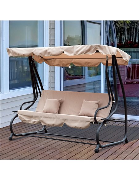Outsunny 3 Seater Garden Swing Seat Bed Swing Chair 2-in-1 Hammock Bed Patio Garden Chair with Adjustable Canopy and Cushions, L - pic 11758 | FastDaddyshop