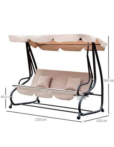 Outsunny 3 Seater Garden Swing Seat Bed Swing Chair 2-in-1 Hammock Bed Patio Garden Chair with Adjustable Canopy and Cushions, L
